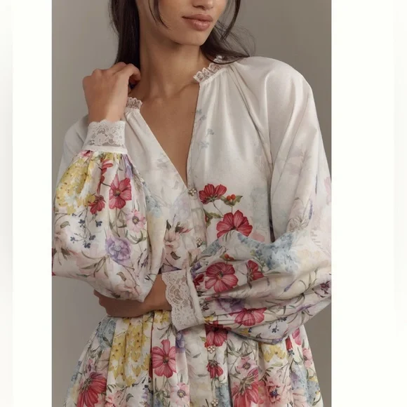 Nwt let me be long sleeve vneck Floral Midi Dress - Picture 2 of 7